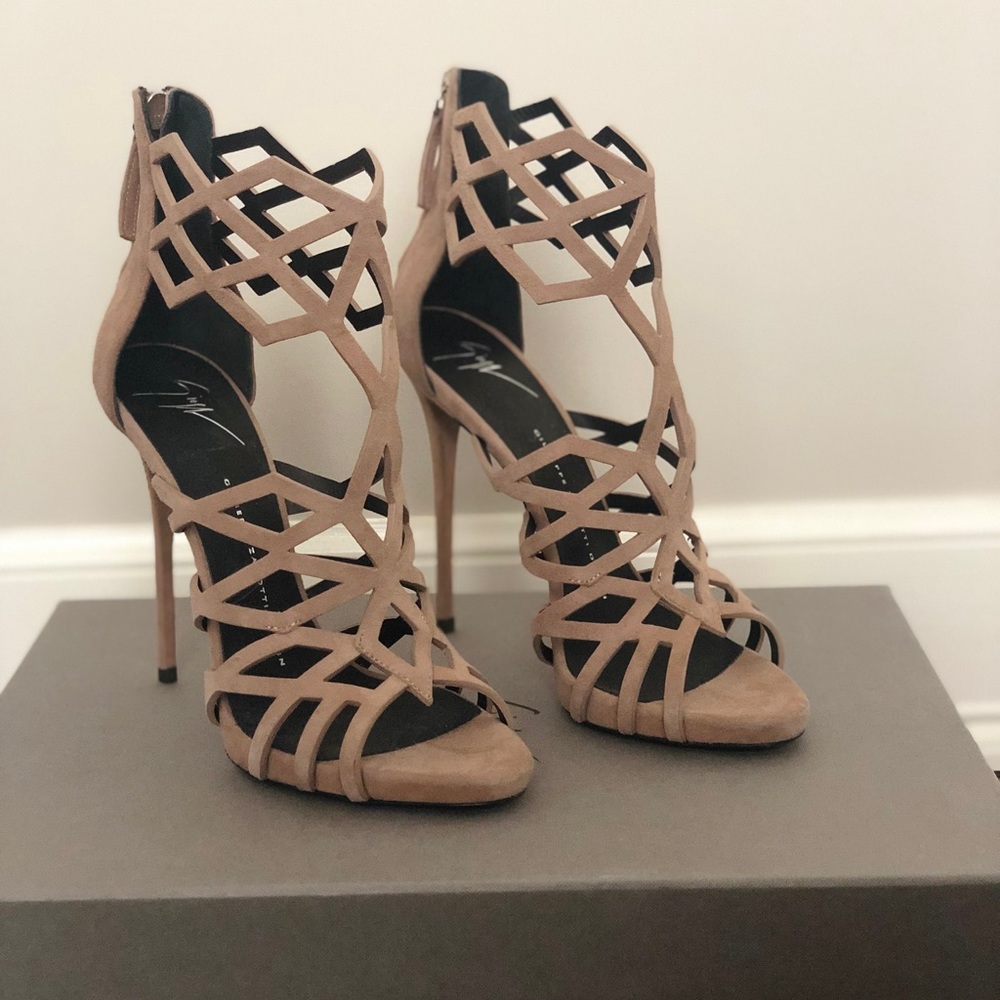 Giuseppe Zanotti Suede Cut Out Sandal Heel Pumps